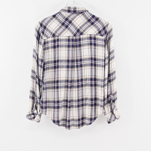 RAILS Hunter Top Womens Size S Button Blouse Stone Navy Fucshia Plaid Western - Picture 2 of 12